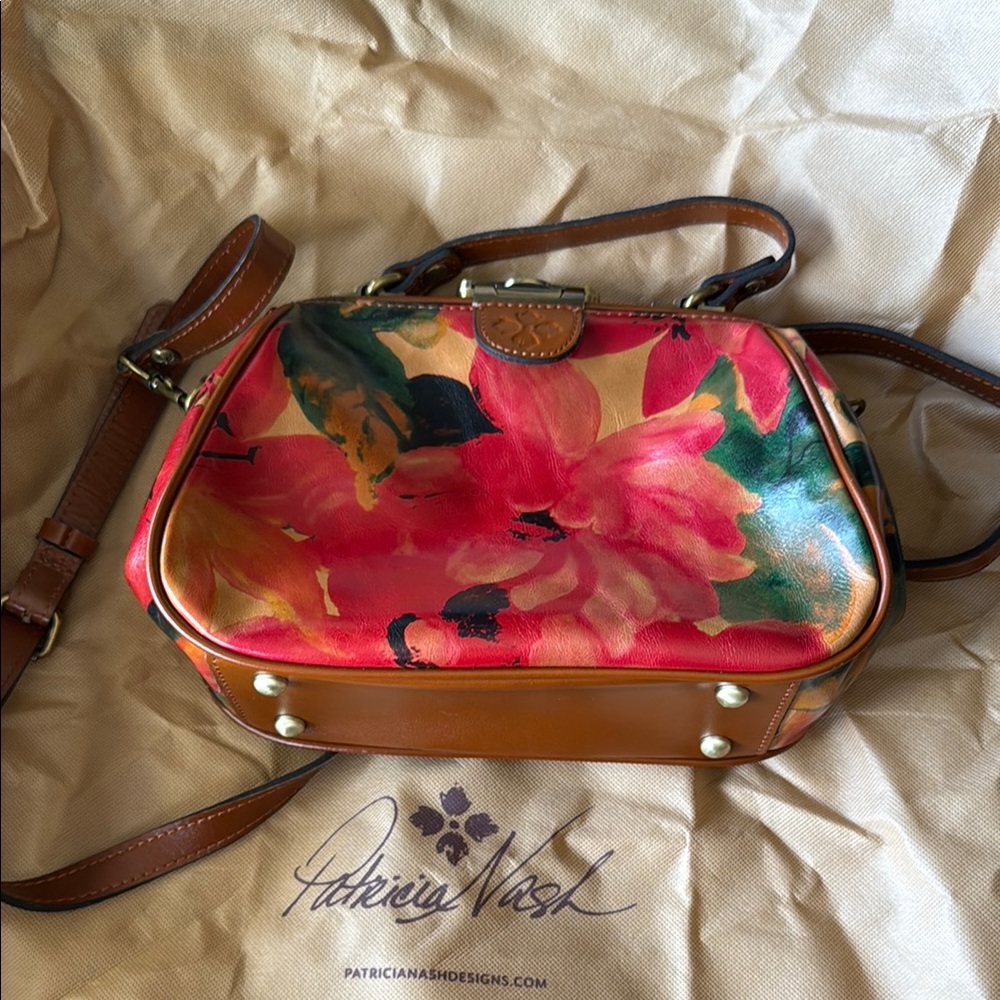 Patricia Nash Pink and Brown Floral Crossbody Bag
